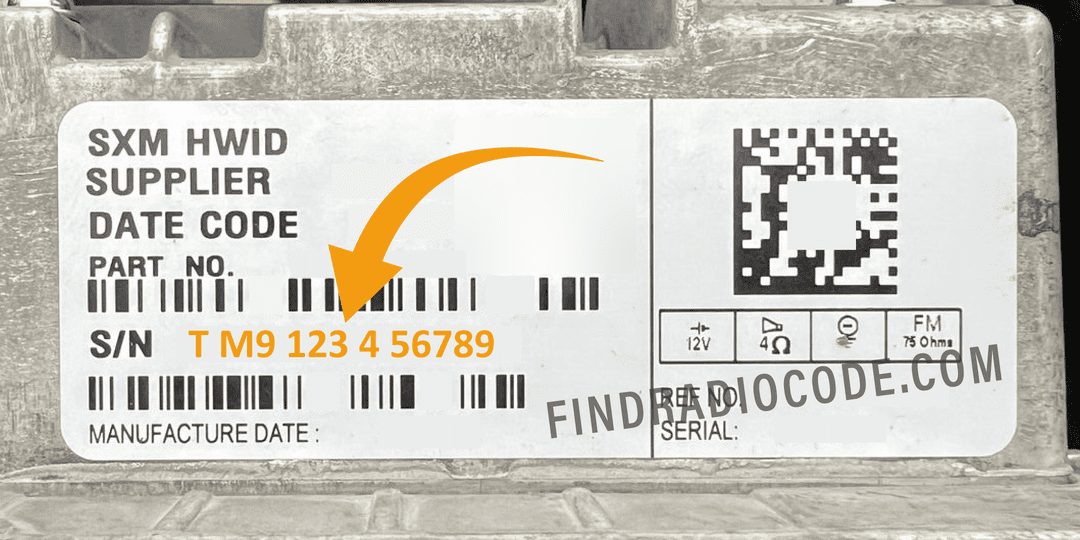 Chrysler Panasonic TM9 radio serial number label for code retrieval